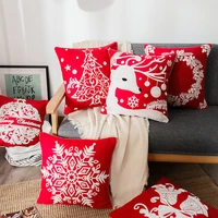 christmas embroidered cushion cover 45x45cm cotton canvas crocheted pillow cover snowflake elk embroidered red throw pillow