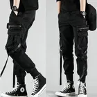Брюки-султанки мужские с боковыми карманами, повседневные Джоггеры в стиле хип-хоп, черные дизайнерские штаны с лентами, модная уличная одежда, осень 2021