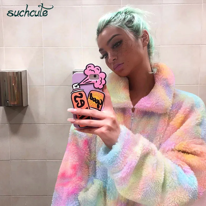 SUCHCUTE радужные куртки для женщин на молнии Modis Женская парка Longslive повседневное зимнее пальто повседневное корейский стиль фестиваль