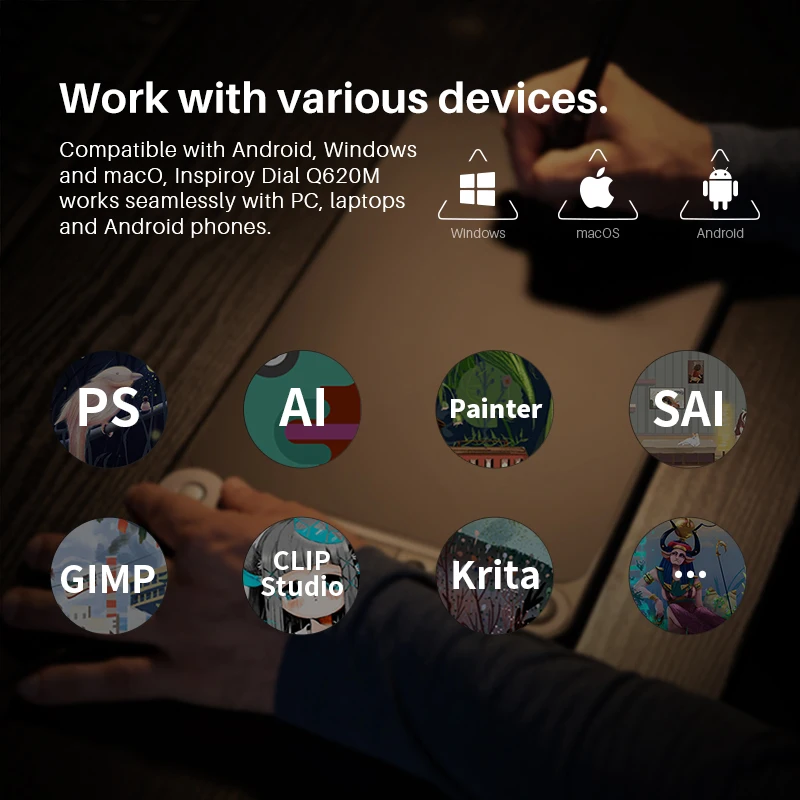 Huion Новое поступление Inspiroy Dial Q620M графический планшет беспроводной рисунок цифровая ручка планшет с циферблатом для ПК и Android