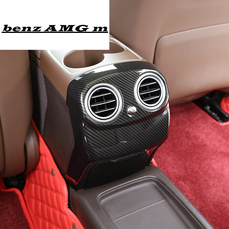 Center Armrest Rear Storage Panel AC Outlet Decorative Frame Cover Trim For Mercedes Benz E Class W213 2016-17 ABS Carbon Fiber |