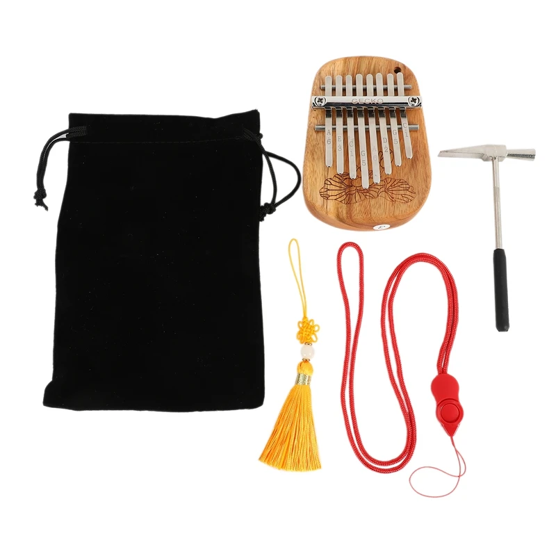 Мини-клавиатура Kalimba 8 клавиш лотос камфора дерево красное фортепиано клавиатура