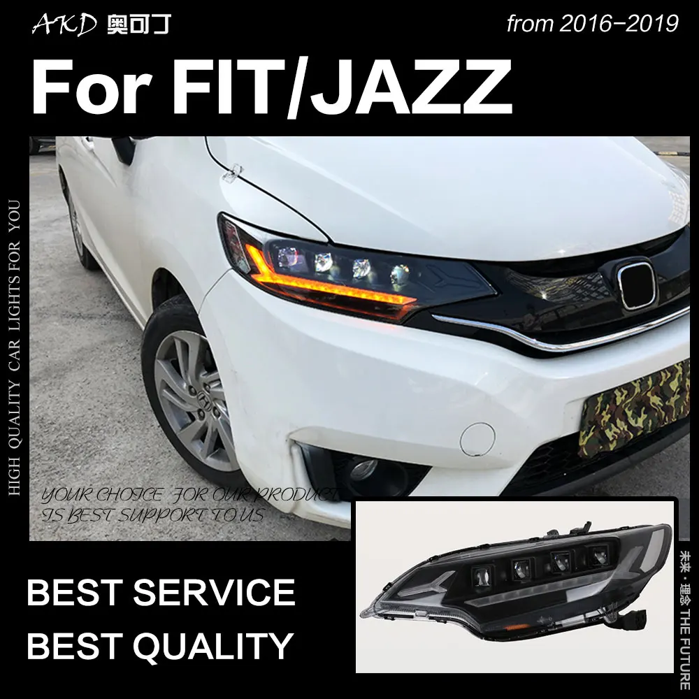 АКД стайлинга автомобилей фара для Fit Jazz фары 2014 2018 динамический сигнал