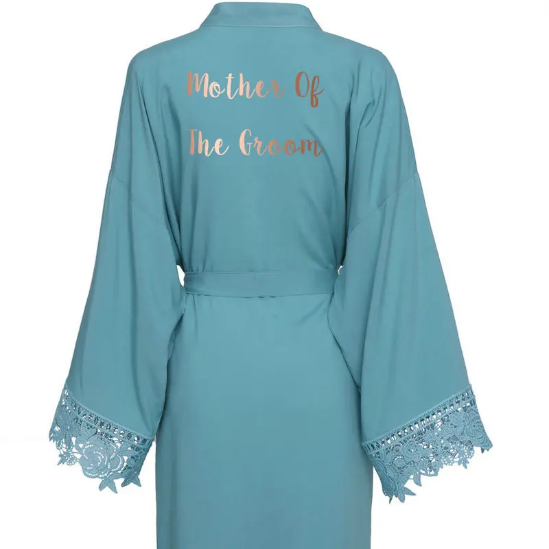 Solid Rayon Cotton Kimono Robes Lace Robe Women Wedding Bridal Robe Bathrobe Sleepwear Dusty Green