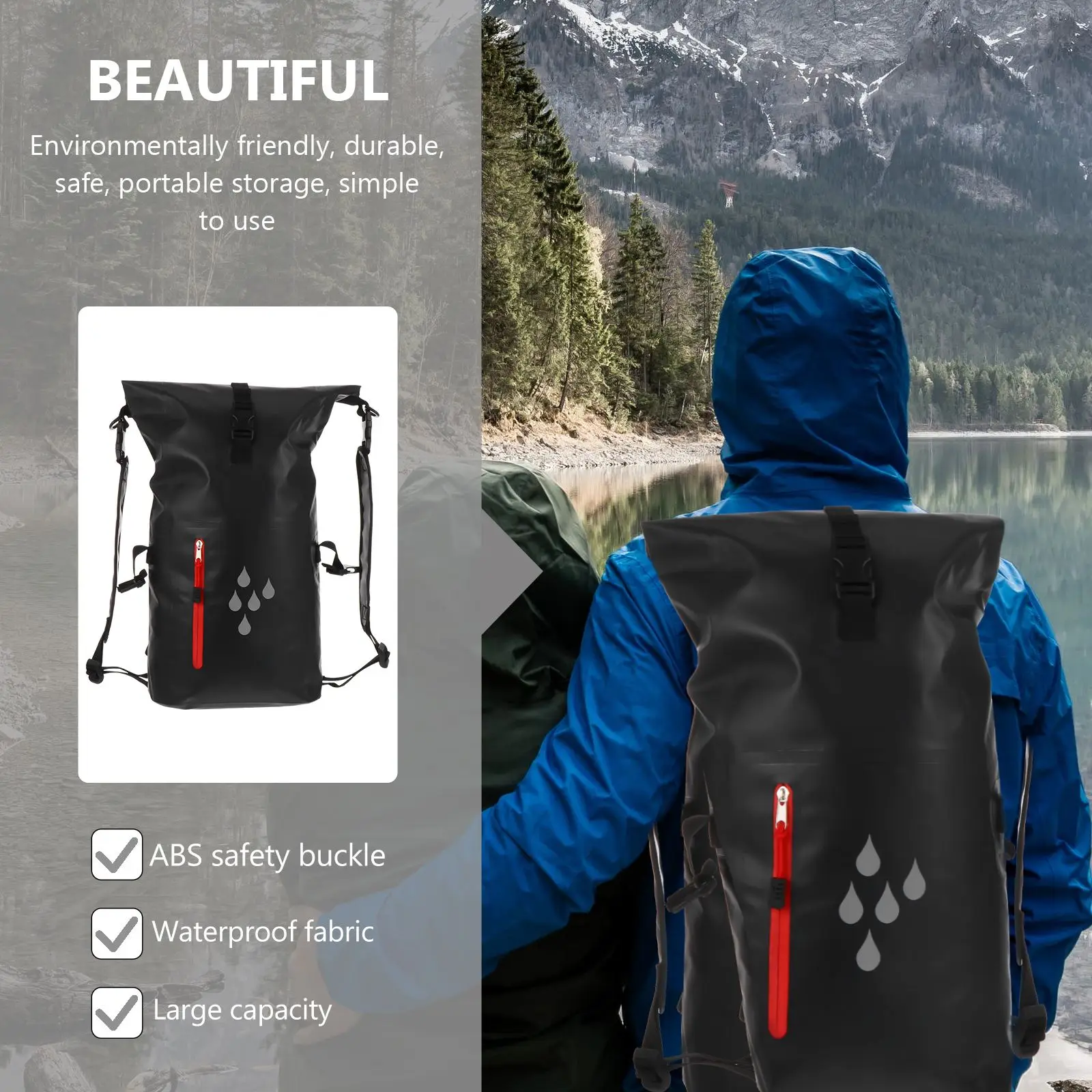 

25L Reflective Strip Waterproof Bag Portable Backpack Swimming Bag Beach Bag