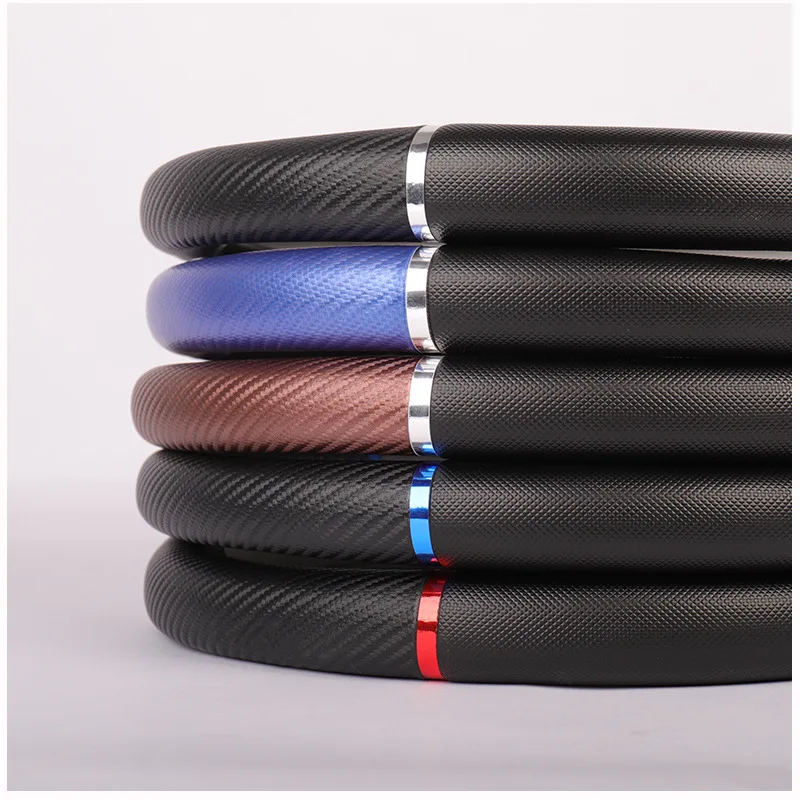 

LEDTENGJIE 37-38cm Car Steering Wheel Cover Carbon Fiber Handle Cover Artificial Leather Breathable Non-slip Wear-resistant