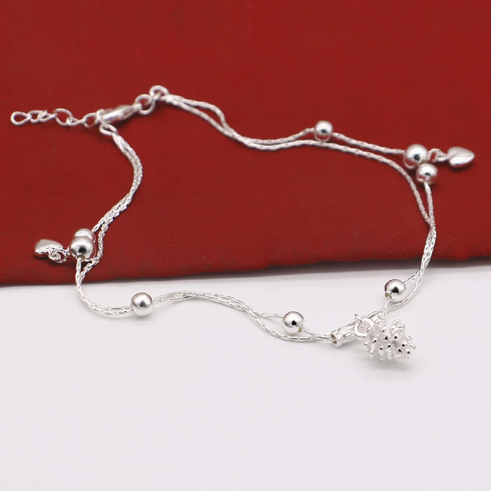 Летние 925 стерлингового серебра браслеты цепочки 26 см творческий сосновые шишки