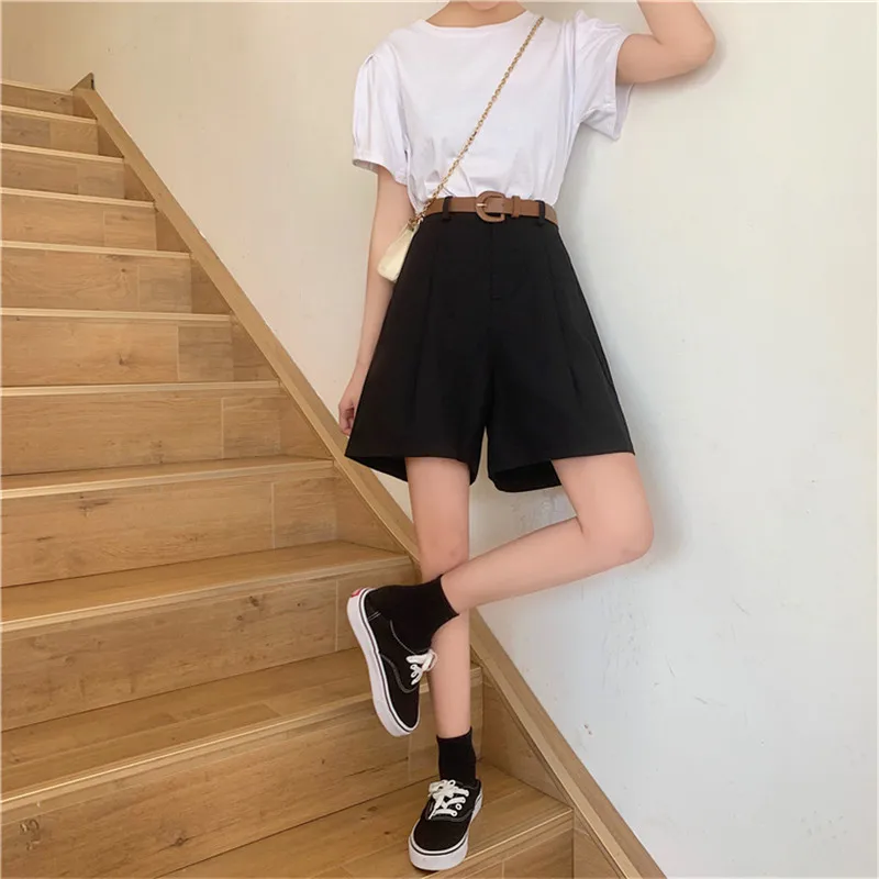 

2020 new black thin pants drape suit pants women summer Korean five-point pants loose straight pants