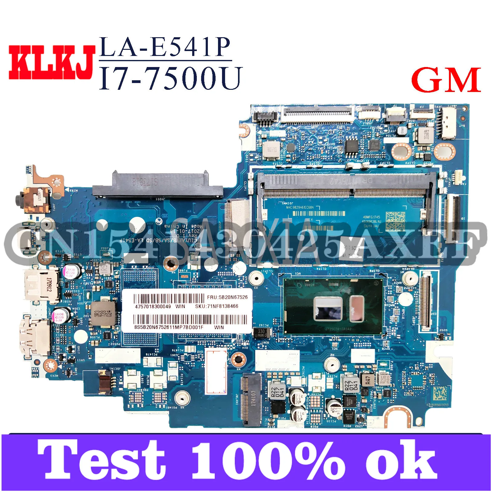 

KLKJ LA-E541P материнская плата для ноутбука Lenovo 320S-15IKB FLEX5-1570 оригинальная материнская плата I7-7500U GM