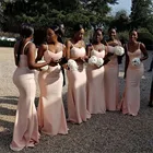 Женское атласное платье с юбкой-годе, длинное платье для подружки невесты на тонких бретельках, эластичное платье для свадебной вечеринки, 2020