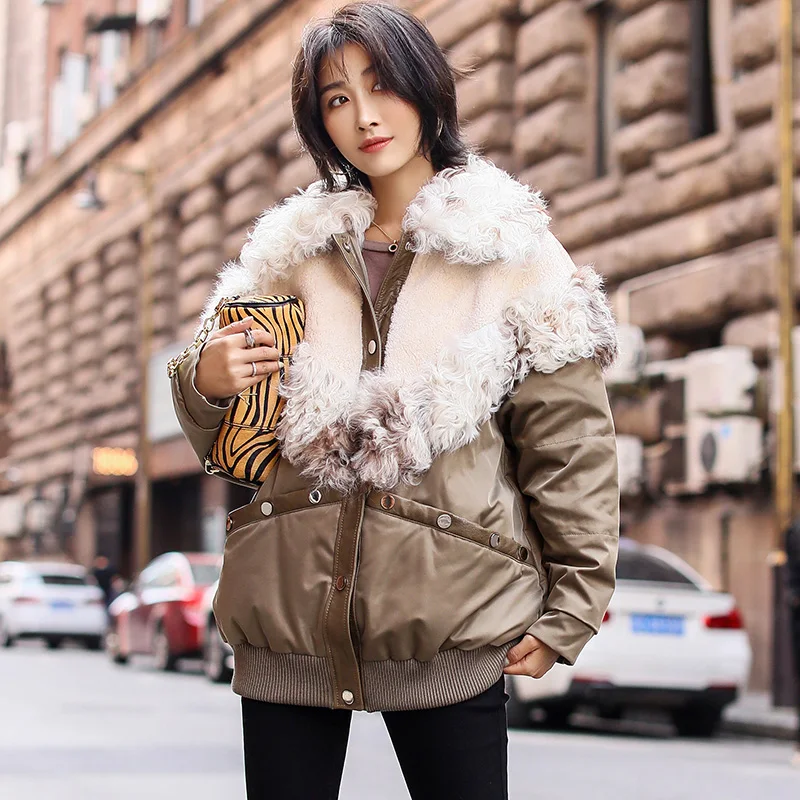 

Женский Теплый меховой пуховик из натурального утиного пуха, куртки из 100% шерсти, зимнее пальто, женская одежда, 2020 Doule Faced Top 202052