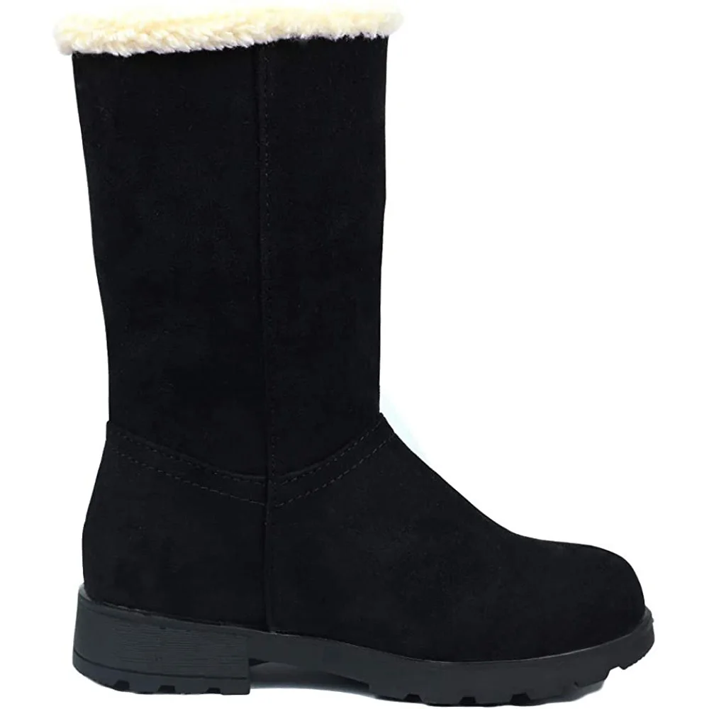 MUYGUAY-Botas de nieve para ni&ntilde;as, botines de invierno de ante, plegables, forrados de piel de media pantorrilla, con cremallera c&aacute;lida para ni&ntilde;os peque&ntilde;os-2