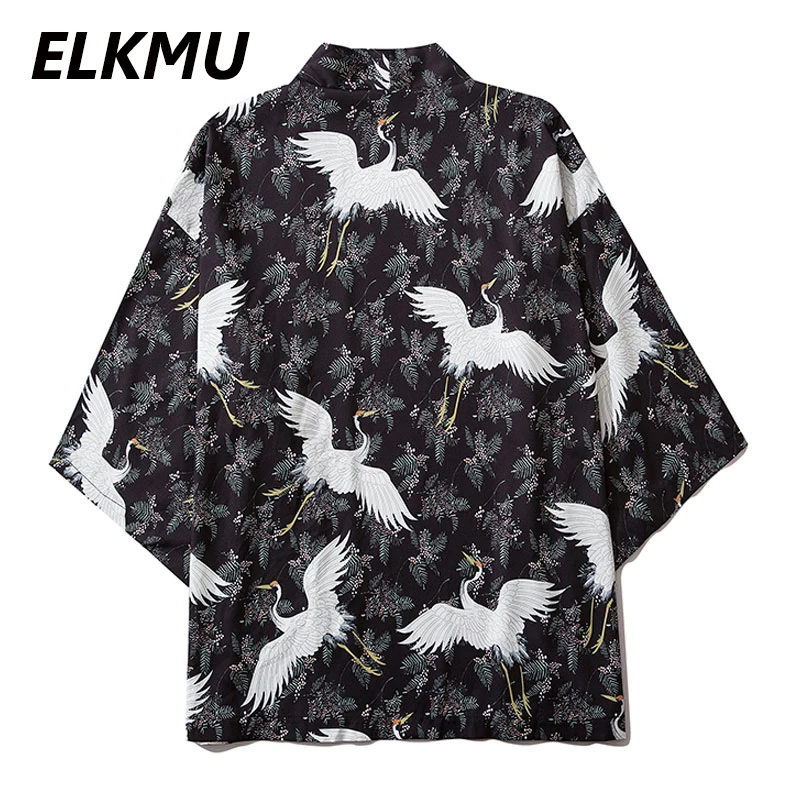 ELKMU японское кимоно мужская куртка кардиган рубашки в стиле хип хоп уличная
