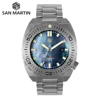 san martin mens diver watch mop sapphire crystal automatic movement 500m water resistant stainless steel bracelet luminous mark
