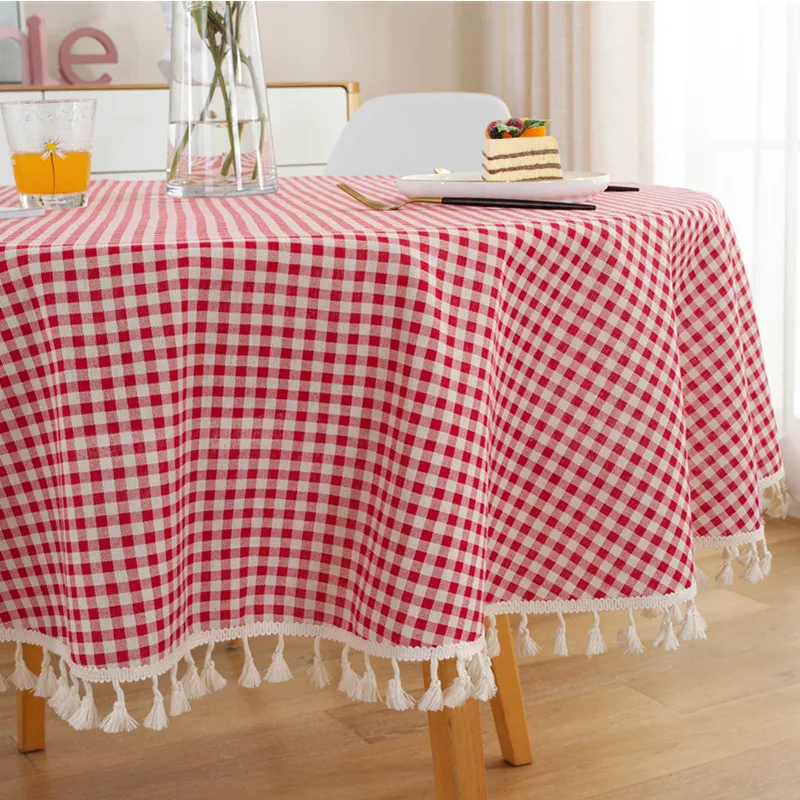 tablecloth around cotton linen tassel tablecloth plaid round tablecloth red striped lattice table map wedding cloth cover free global shipping