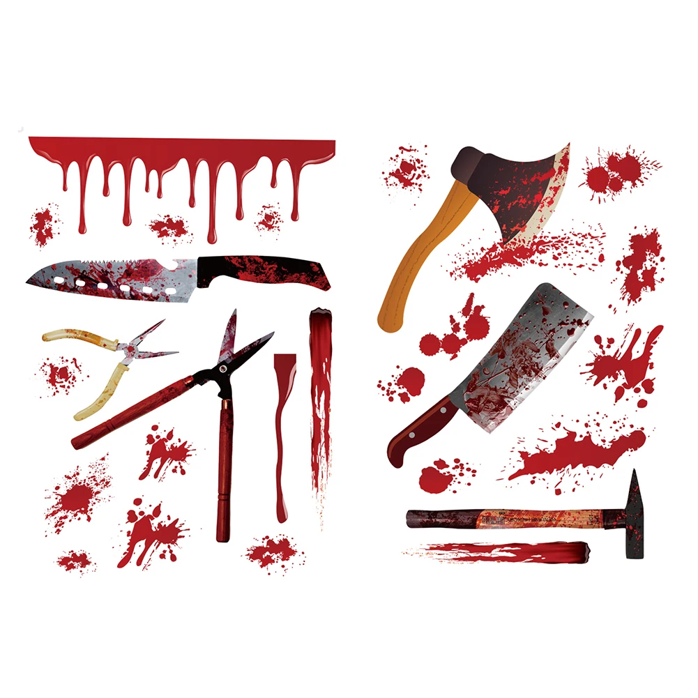 

Настенное окошко на Хэллоуин, кровавая ручная печать, нож, топор, наклейки из ПВХ, съемные обои для вечерние