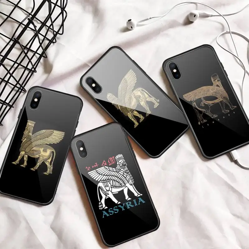 

Lamassu Assyrian Winged Lion Phone Case Tempered glass For iphone 6 7 8 plus X XS XR 11 12 13 PRO MAX mini