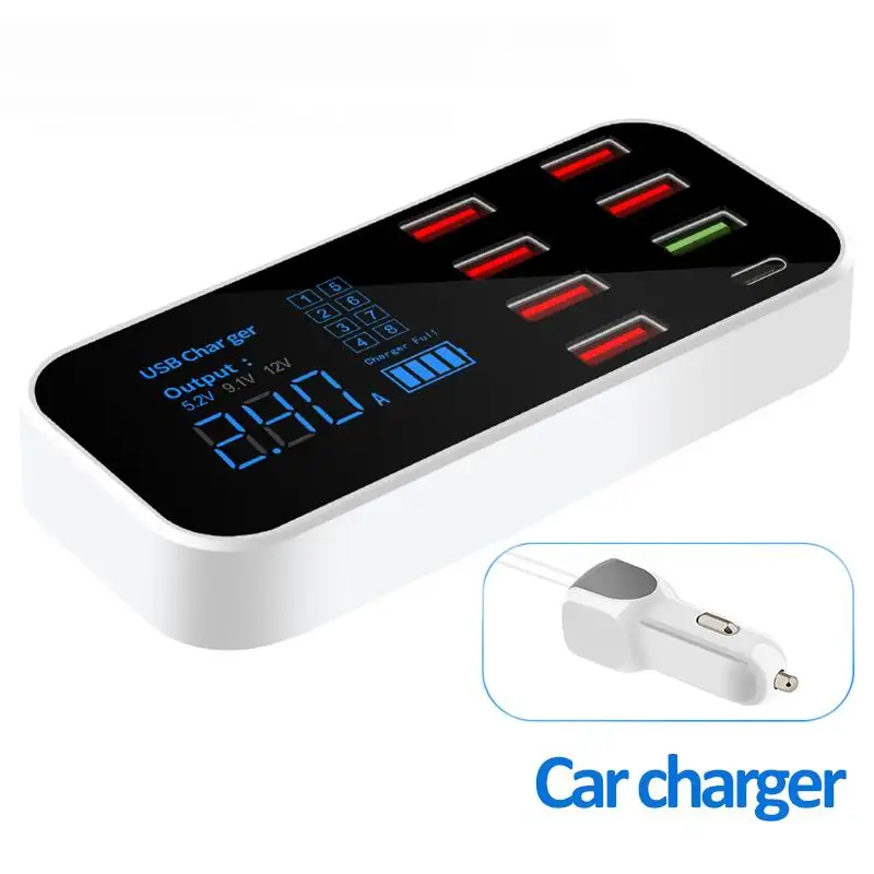 Автомобильное зарядное устройство с 8 USB-портами и светодиодным дисплеем 40 Вт |