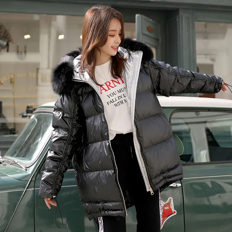 Большой натуральный Лисий меховой воротник 2019 зимняя куртка женская Свободная