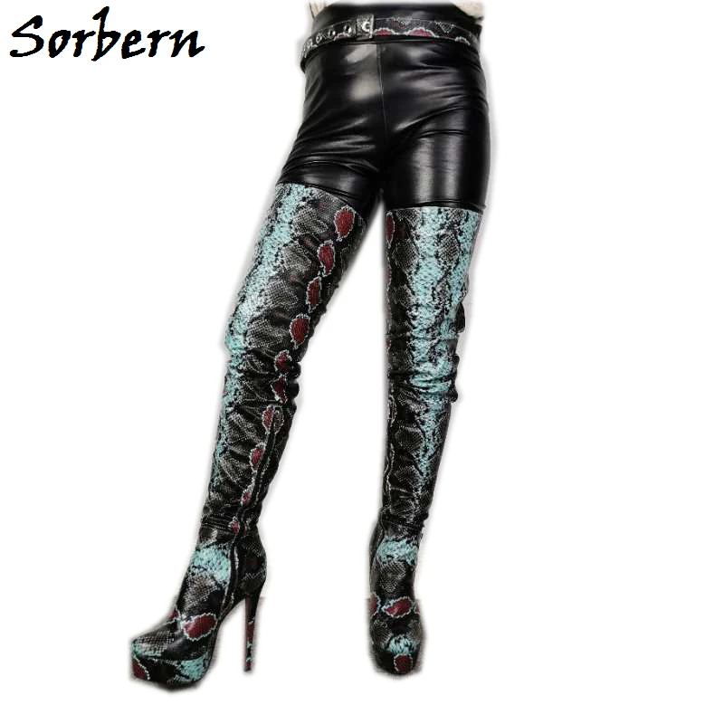 Sorbern Custom Colored Snakes Boots Women High Heel Platform With Belt MId Thigh High Boots Female Custom Wide Fit Slim Fit