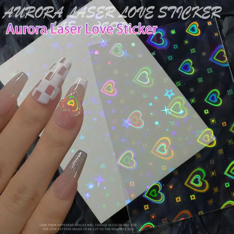 

1 Pcs Nail Stickers Shiny Love Gradient Nails Autumn And Winter Love Aurora Laser Nail Stickers Nail Decorations