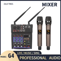 g4 audio mixer mixing dj console with wireless microphone soundcard usb 48v phantom power for pc recording singing webcast party