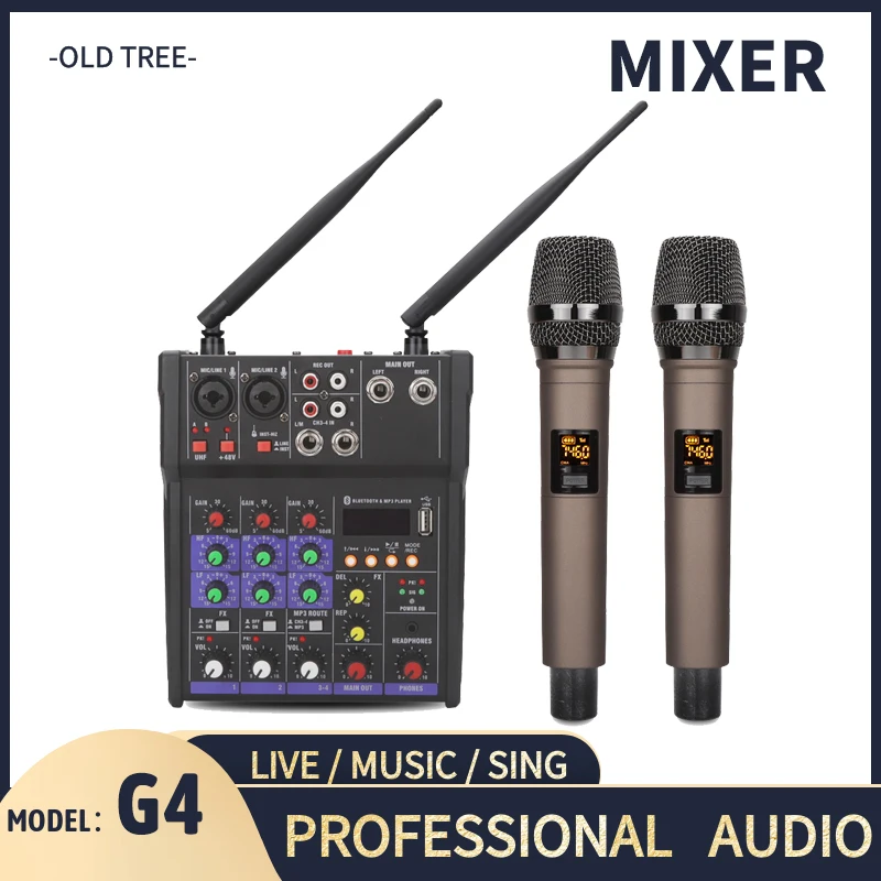 Аудиомикшер G4 пульт для смешивания DJ с беспроводным микрофоном звуковая карта USB