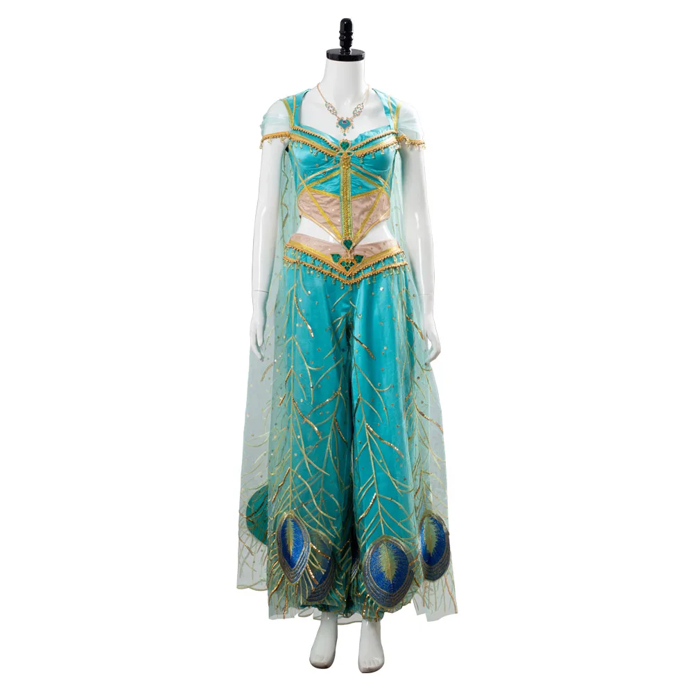 the movie aladdin cosplay princess cosplay jasmine naomi scott green blue dress costume adult women female halloween carnival free global shipping