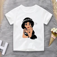 2021 disney aladdin jasmine princess print girl t shirt harajuku summer fashion cartoon short sleeve kids clothes dropship