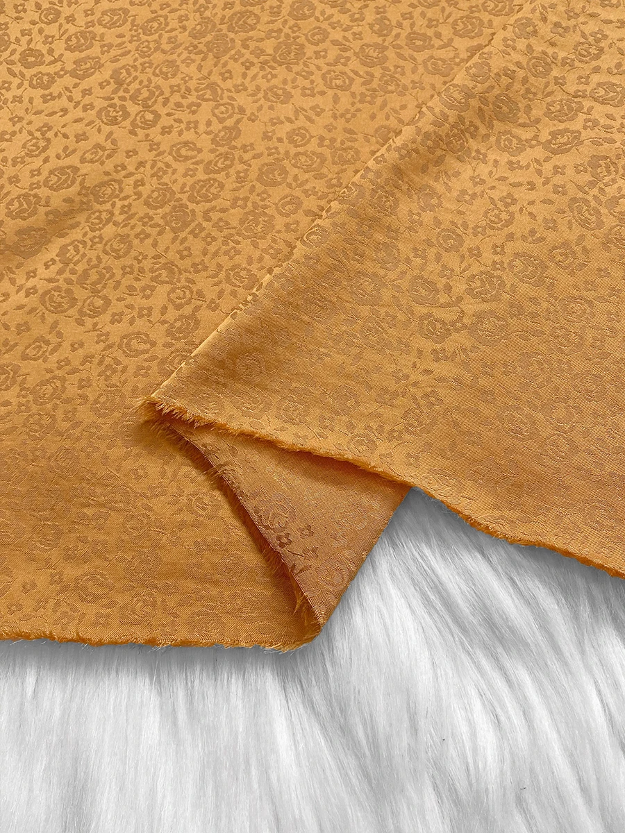 

150cm dark jacquard mango brass cotton satin satin with glossy feel rose flower woven fabric