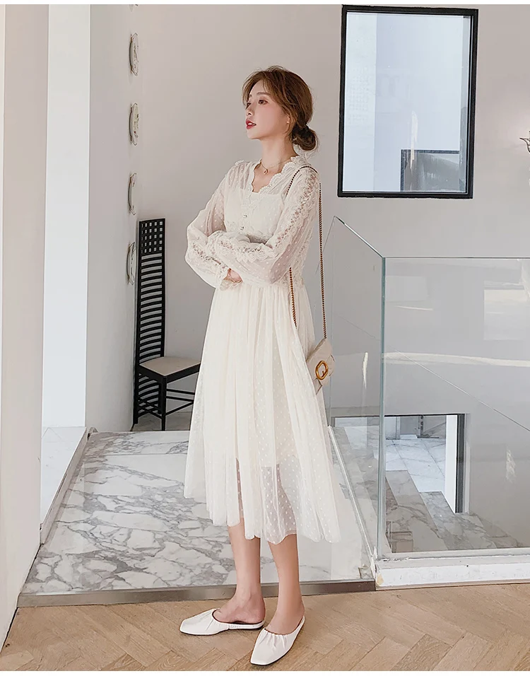 Женское винтажное кружевное платье LUZUZI однобортное средней длины с v образным