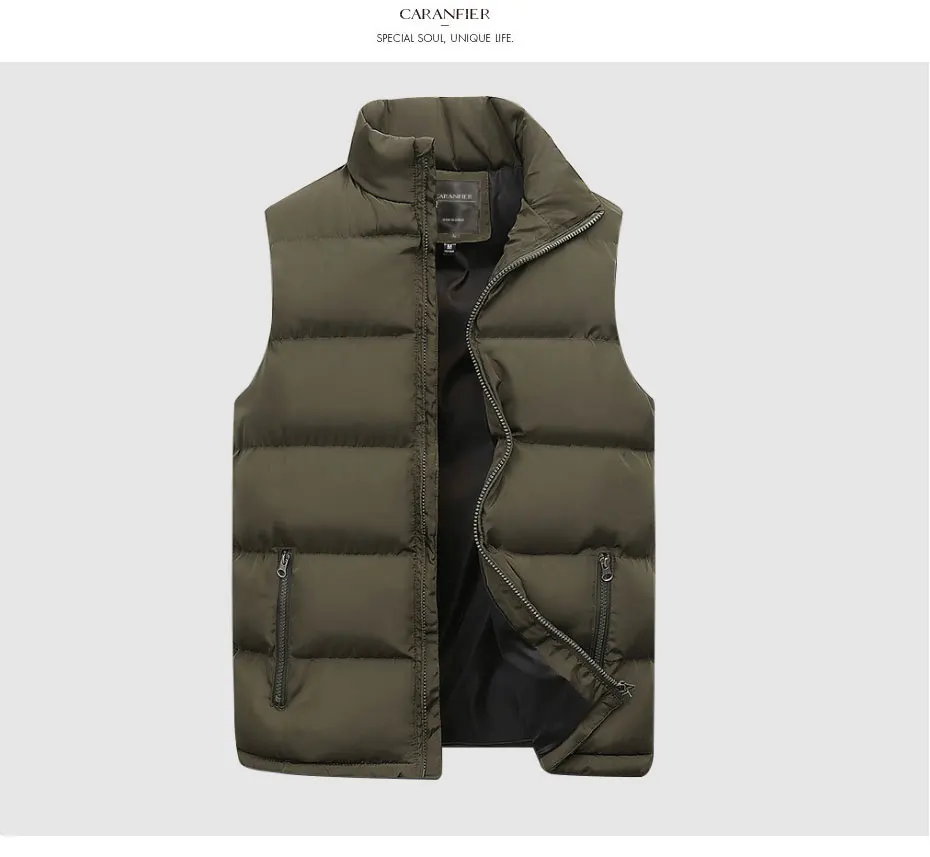 CARANFIER 4XL 5XL мужской зимний жилет термальные куртки без рукавов мужские повседневные приталенные пуховые хлопковые Жилеты мужские Брендовые жилеты