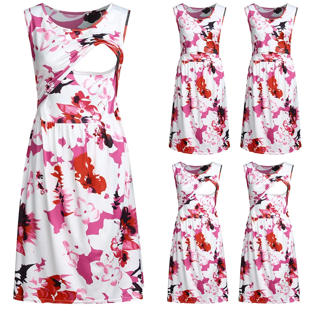 

LONSANT Pregnant Clothes Women Breastfeeding Floral Printed Sleeveless Maternity Clothes daily Ladies dresses Drop ship 2020 new