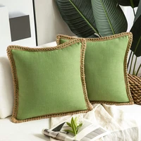 2021 hemp rope with middle hemp flounce edge pillowcase linen embroidered cushion cover fashion new 1piece