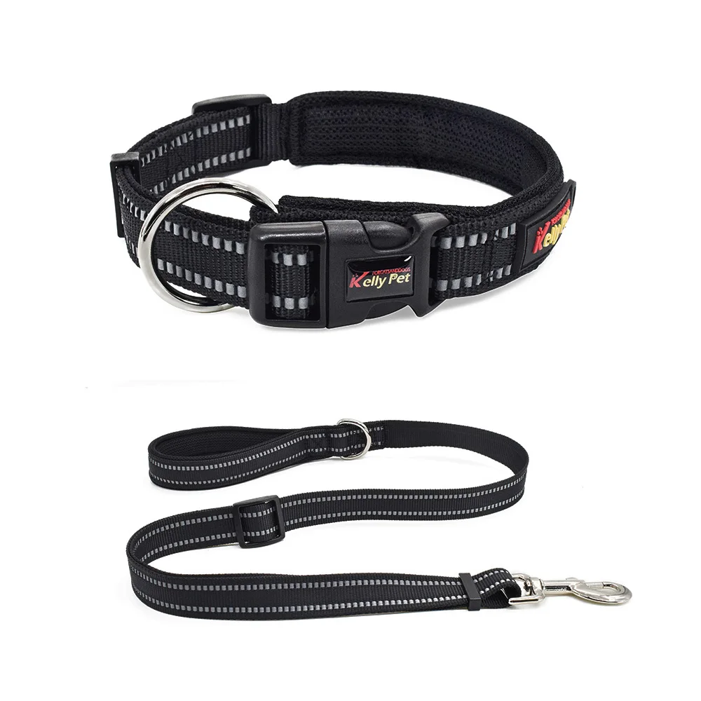 Dog Collar Leash Set Nylon Reflective Pet Collar Dog Rope Walking Training Puppy Collar Pet Dog Lead Leash For Medium Small Dogs - Цвет: Black set