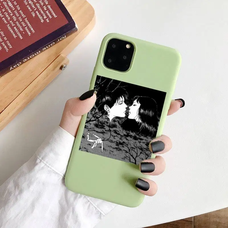 

Japanese horror comic Tomie Junji Itou Phone Case Green Candy Color for iPhone 6 7 8 11 12 s mini pro X XS XR MAX Plus