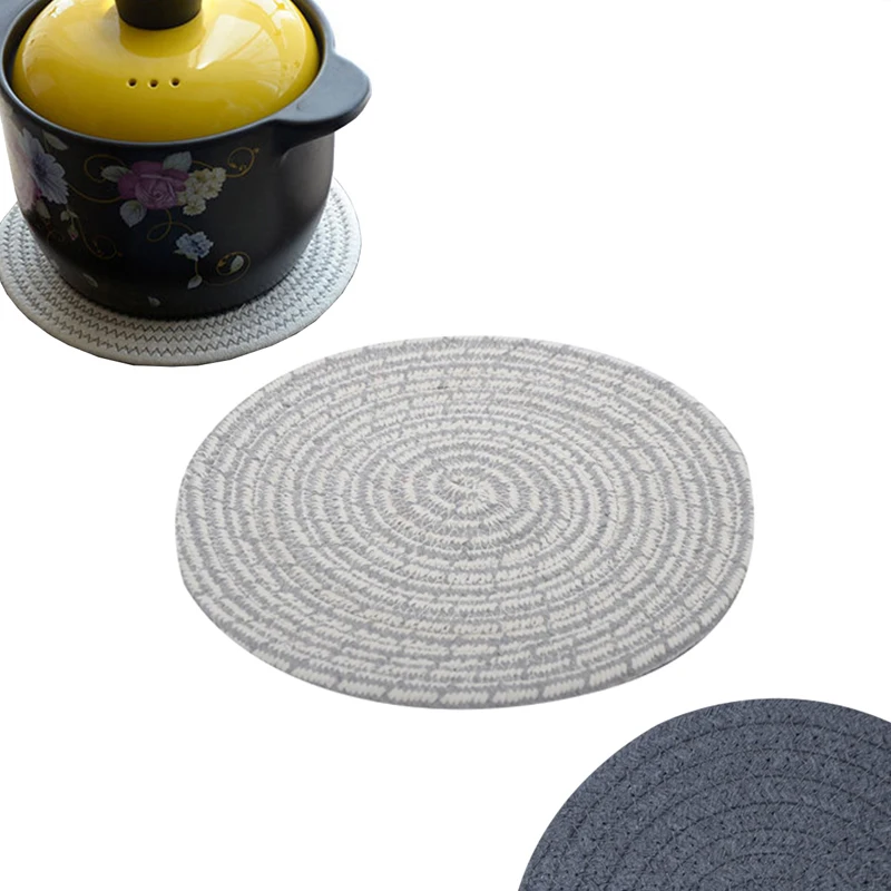 

4 PCS Round Knitting Cup Coaster Heat Resistant Cotton Rope Dining Table Plate Mat Protects Table from Burnt out 18/24cm