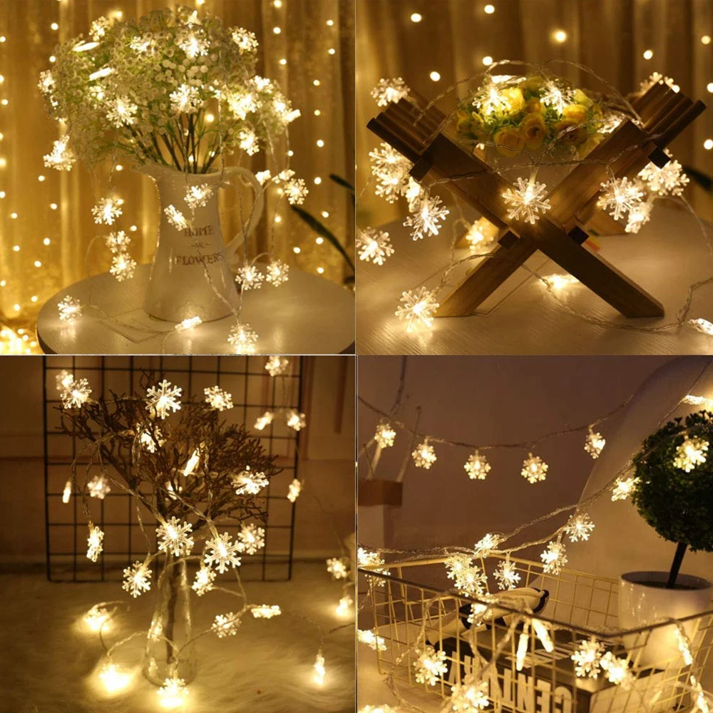 LED Crystal Snowflakes String Light 40LED Indoor Decorative with 8 Mode for Party Xmas Halloween Garden Patio AC220 | Лампы и
