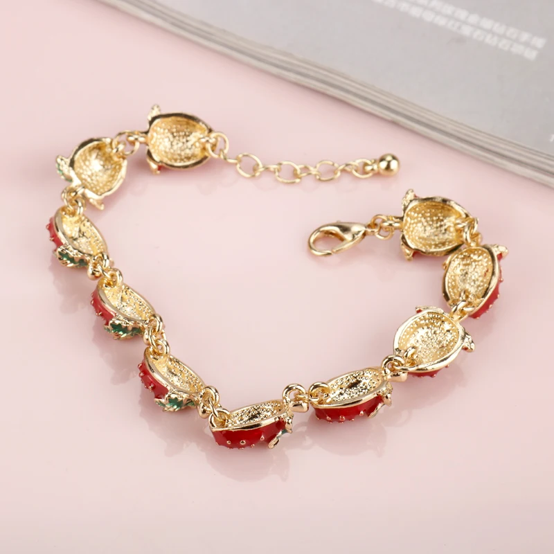 Kawaii Shine Crystal Red клубничный Шарм браслет браслеты милые эмалевые для женщин