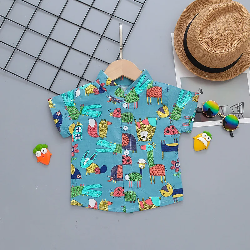 

Boys Short Sleeve Shirt Summer Casual Kids Baby Tops Boys Shirts Girls 1 To 7 Children Clothes Cotton Dinosaur Cartoon Cute