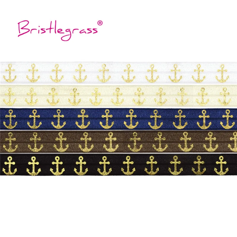BRISTLEGRASS 5 ярдов 5/8 &quot 15 мм золотая с принтом якоря фольга складывается эластичная