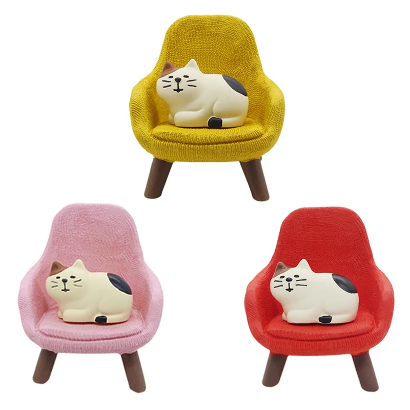 

Sofa Chair Cat Cute Animal Ornament Resin Craft Doll Home Decoration Accessories Bedroom Miniature Figurines Christmas Gifts