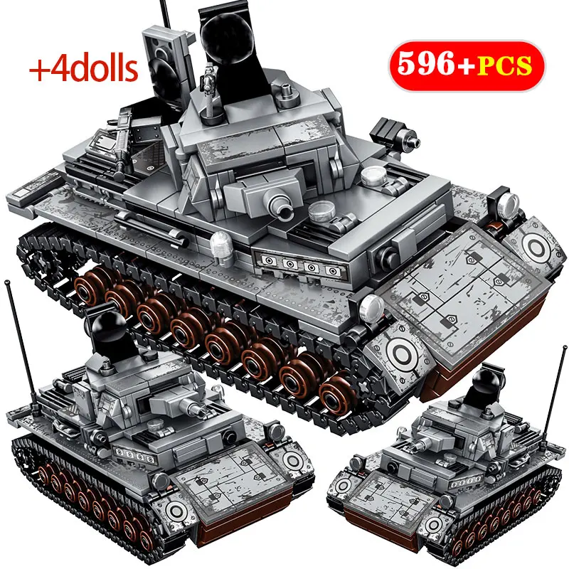 

596PCS WW2 German Model Building Blocks City Military Tank Soldier Bricks Educational High-Tech Toys For Children Boys