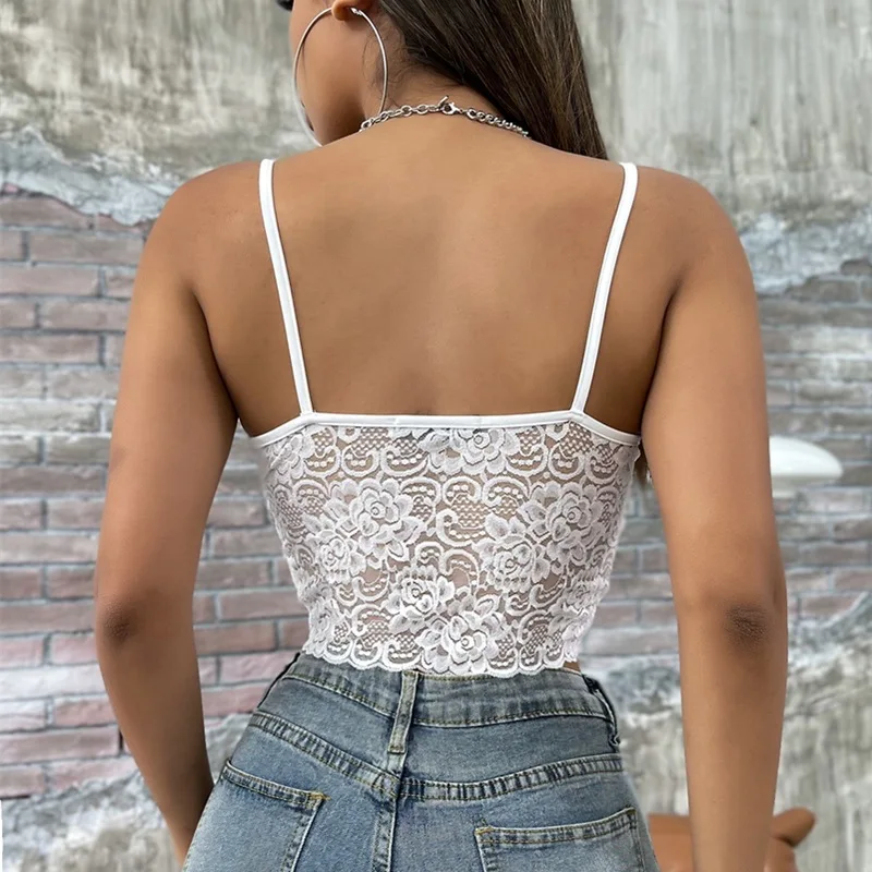

Summer Sexy Lace Pierced Open Umbilical Halter Camisole Women Lingerie Lace Bralette Crop Top Padded Thin and Light Underwear