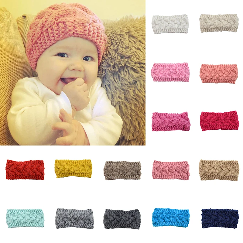 Детская однотонная вязаная повязка на голову эластичная Мягкая зимняя теплая