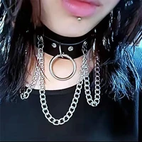fashion black pu leather short chokers for women punk hip hop necklace sexy chain round steel ring choker girl holiday jewelry