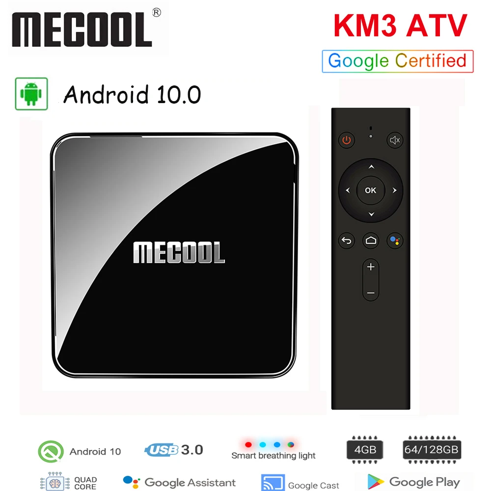ТВ приставка MECOOL KM3 Android 10 0 с голосовым управлением Amlogic S905X2 2 4 ГГц стандартный Wi Fi