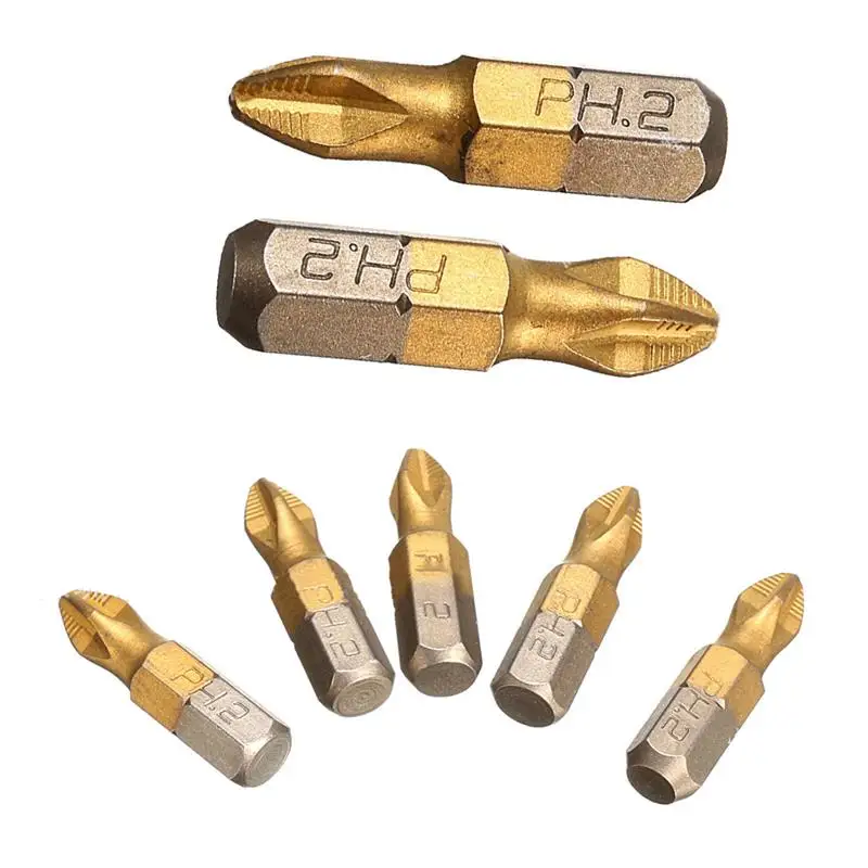 10pcs/set Electric Screwdriver Bits Drill Bit Shank Titanium Coated PH2 25mm For Power Tools High Quality | Инструменты