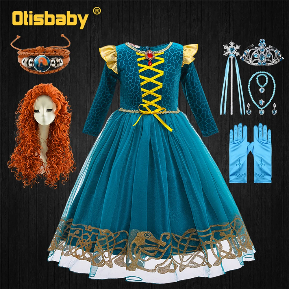Halloween Girls Merida Dress Brave Performance Costume Winter Autumn Birthday Party Long Sleeve Green Gothic Vintage Dresses