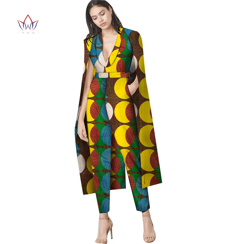 Fashion Ladies African Clothes V- Neck long jumpsuit Robe Africaine Top And Pants Set Sleeveless Rompers Womens Jumpsuit WY3909